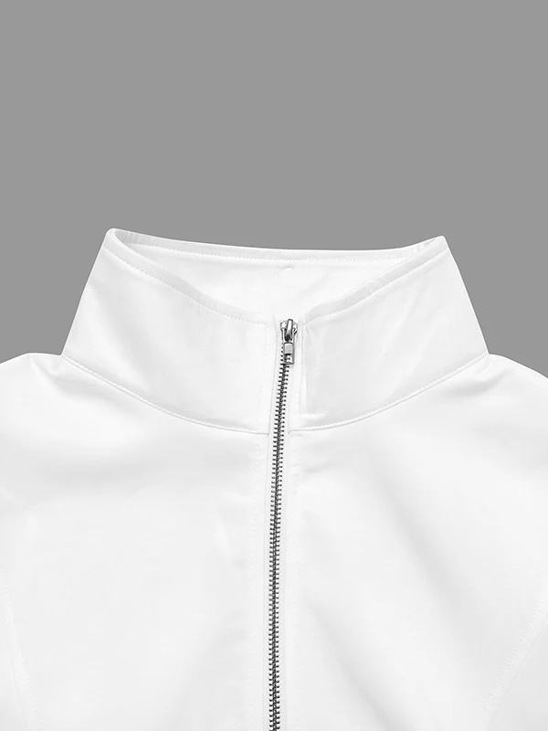 Long Sleeves Loose Split-Joint Striped Zipper Stand Collar Jackets Outerwear - Image 6