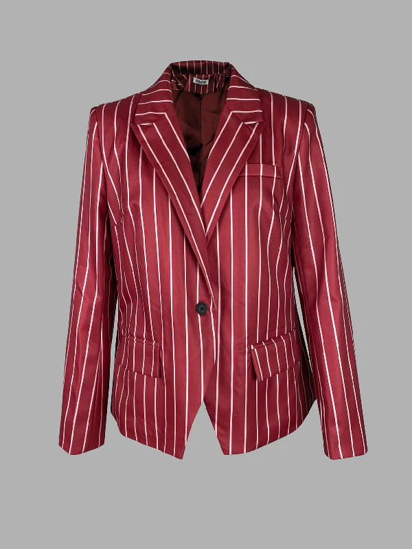 Long Sleeves Loose Striped Notched Collar Blazer Outerwear - Image 5