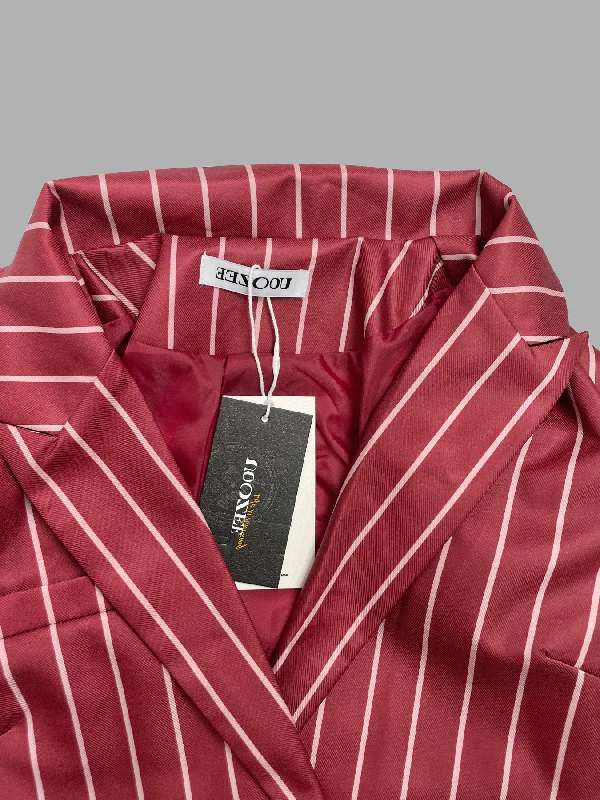 Long Sleeves Loose Striped Notched Collar Blazer Outerwear - Image 8