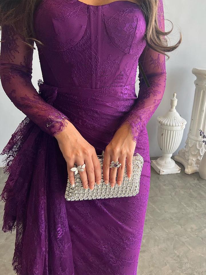 Long Sleeves Mermaid Mesh See-Through Split-Side Square-Neck Evening Dresses Maxi Dresses - Image 10