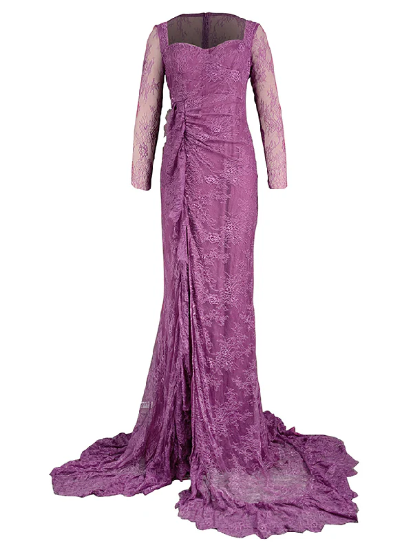 Long Sleeves Mermaid Mesh See-Through Split-Side Square-Neck Evening Dresses Maxi Dresses - Image 4