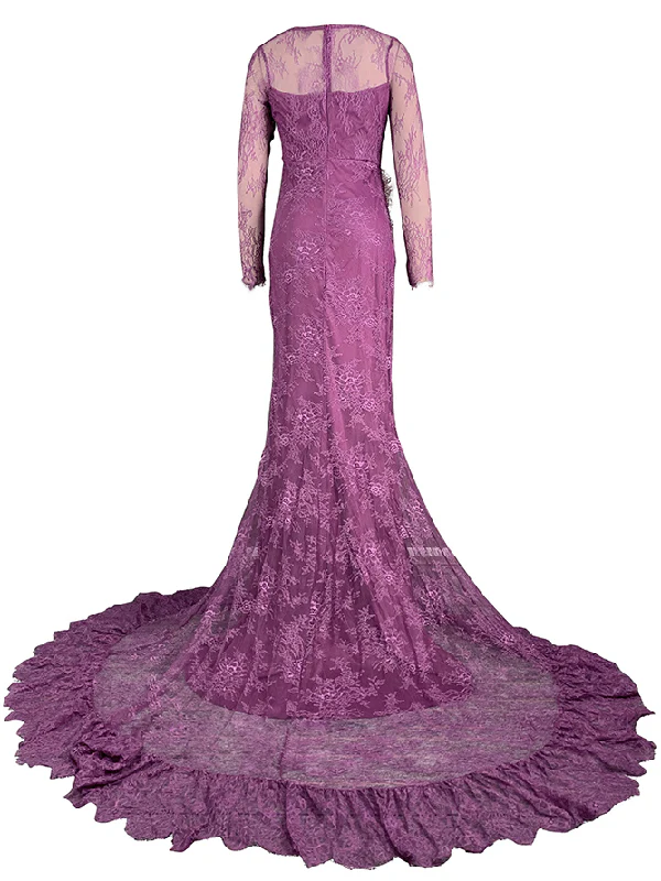 Long Sleeves Mermaid Mesh See-Through Split-Side Square-Neck Evening Dresses Maxi Dresses - Image 5