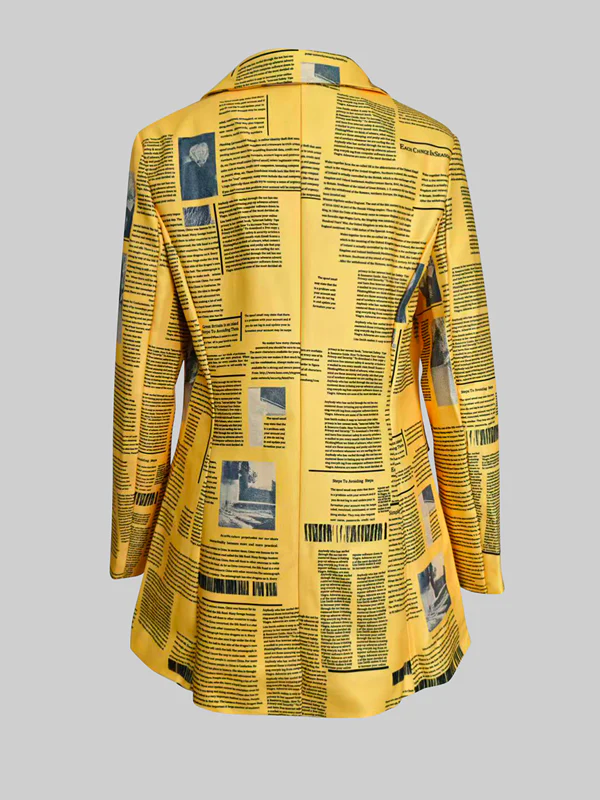 Long Sleeves Newspaper Print Split-Joint Lapel Blazer Suits - Image 4
