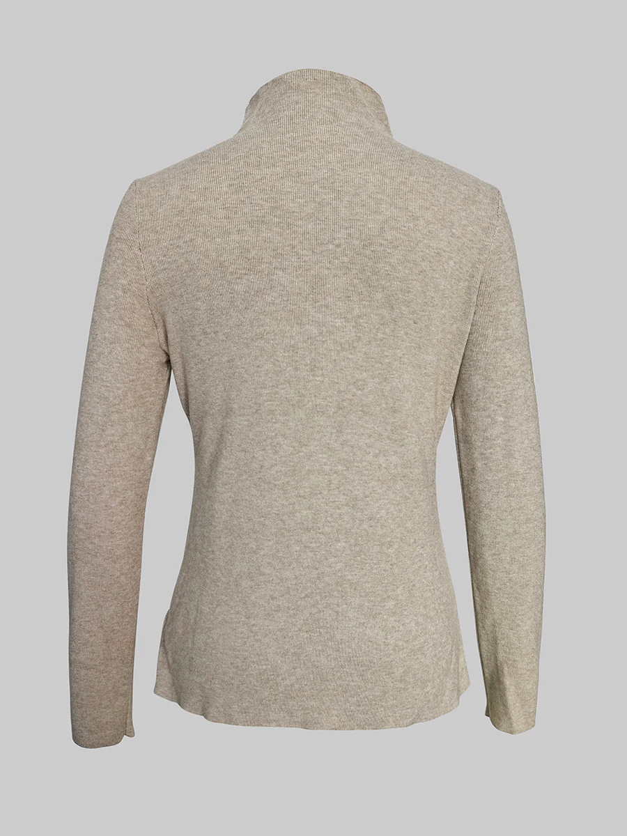 Long Sleeves Pleated Solid Color High Neck Pullovers - Image 5
