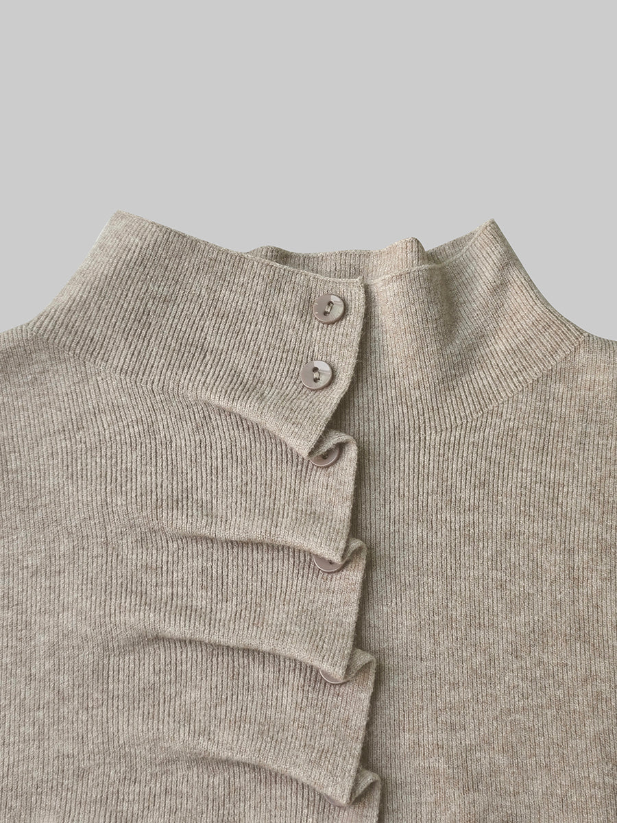 Long Sleeves Pleated Solid Color High Neck Pullovers - Image 6