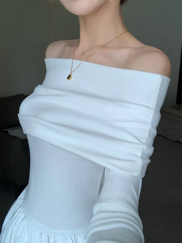 Long Sleeves Pleated Solid Color Split-Joint Off-The-Shoulder Maxi Dresses - Image 11