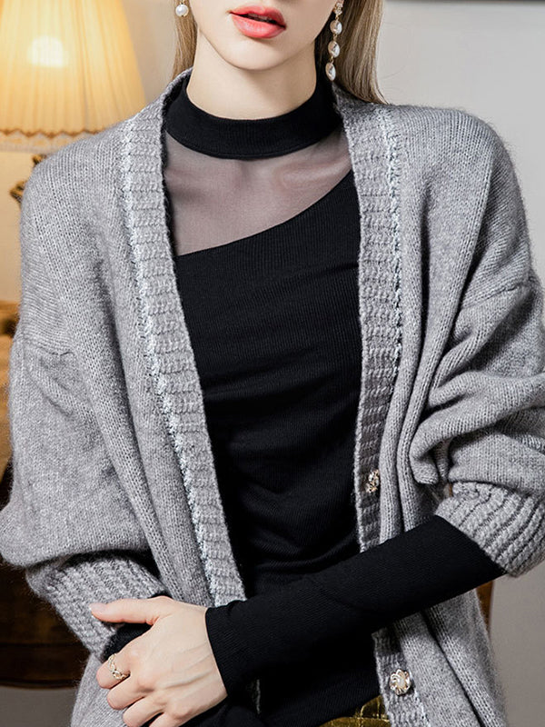 Long Sleeves Plus Size Asymmetric See-Through Solid Color Split-Front Split-Joint Round-Neck T-Shirts Tops - Image 6