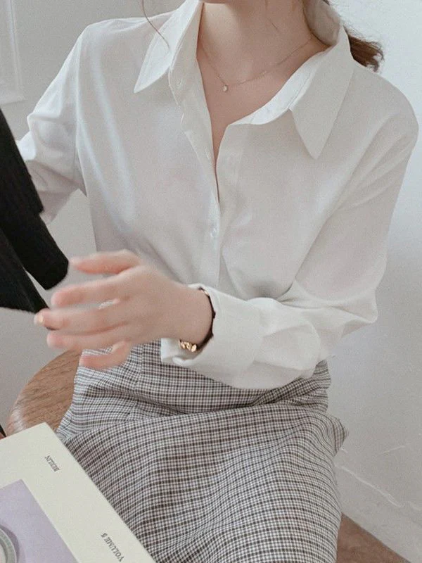 Long Sleeves Plus Size Buttoned Comfort Solid Color Lapel Blouses&Shirts Tops - Image 5