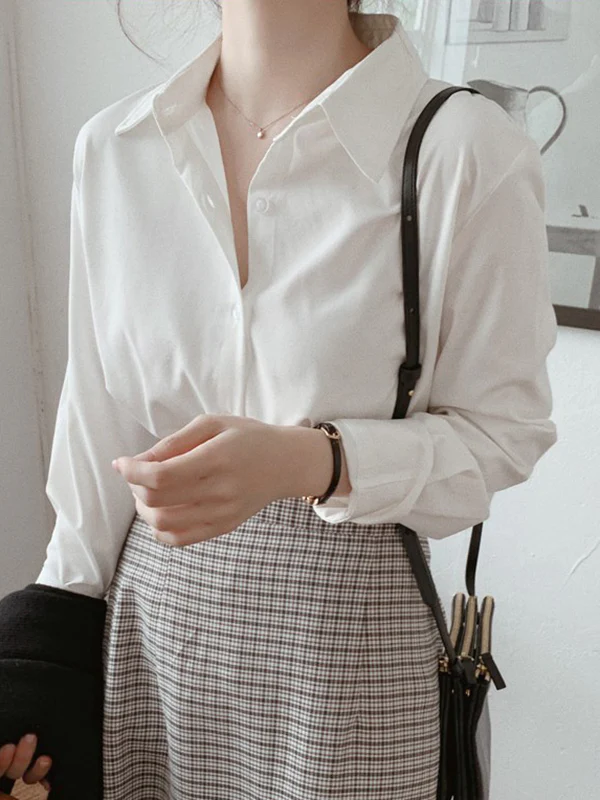 Long Sleeves Plus Size Buttoned Comfort Solid Color Lapel Blouses&Shirts Tops - Image 7