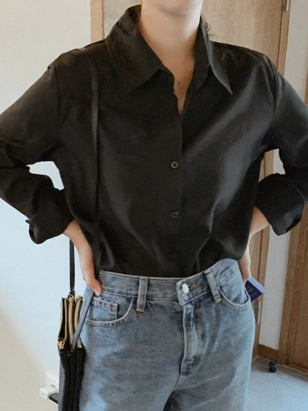Long Sleeves Plus Size Buttoned Comfort Solid Color Lapel Blouses&Shirts Tops - Image 9