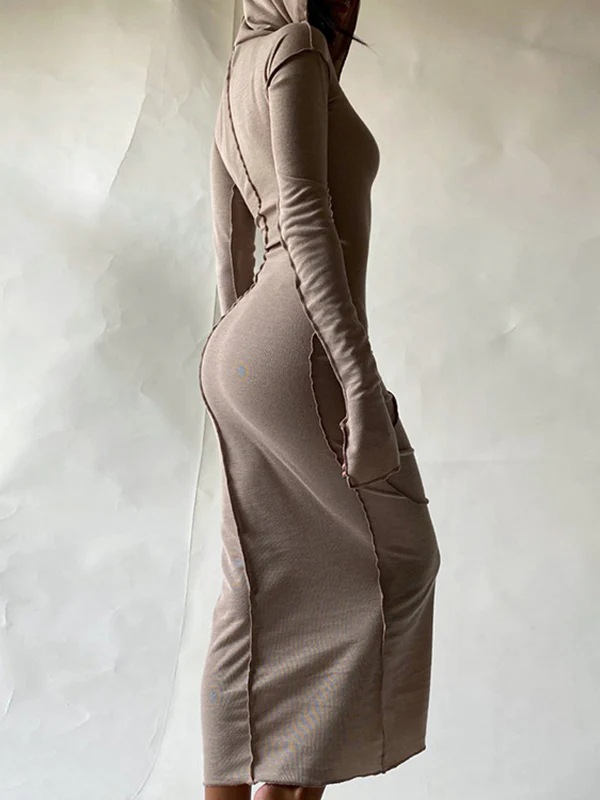 Long Sleeves Plus Size Solid Color Split-Joint Hooded Maxi Dresses - Image 2