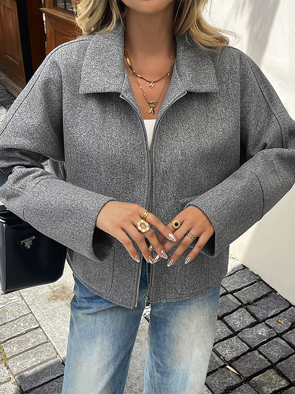 Long Sleeves Pockets Solid Color Zipper Lapel Coats&Jackets Outerwear - Image 4