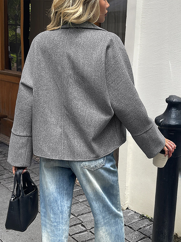 Long Sleeves Pockets Solid Color Zipper Lapel Coats&Jackets Outerwear - Image 5