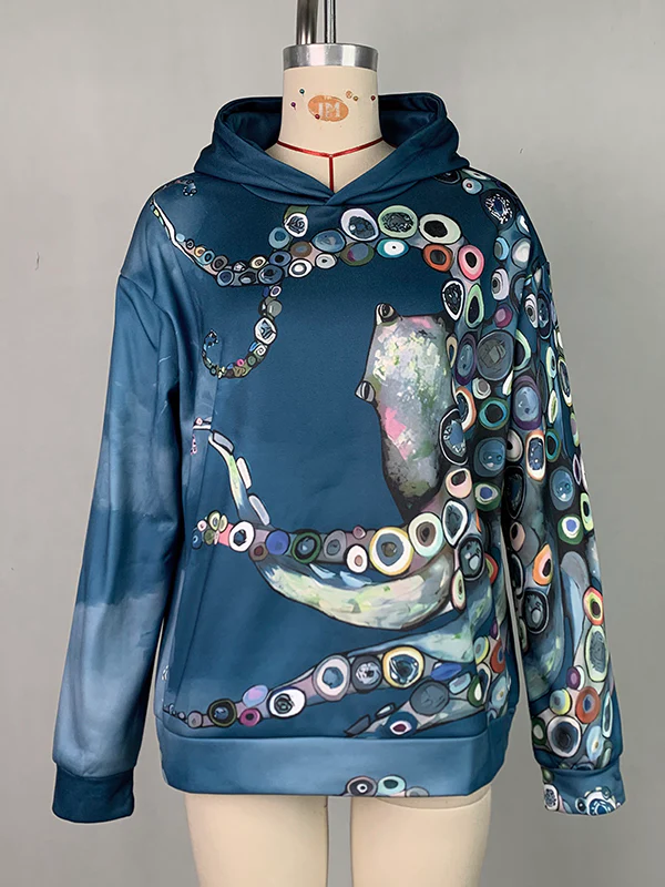 Long Sleeves Printed Hooded Hoodies Tops - Image 10