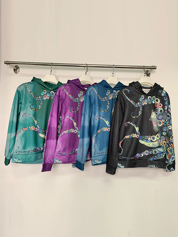 Long Sleeves Printed Hooded Hoodies Tops - Image 19