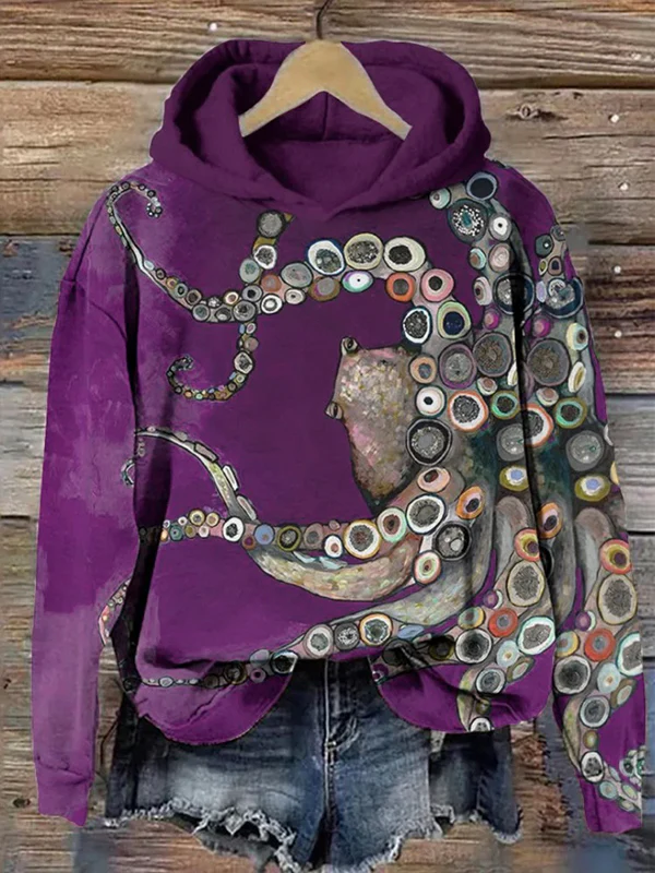 Long Sleeves Printed Hooded Hoodies Tops - Image 2