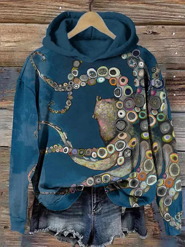 Long Sleeves Printed Hooded Hoodies Tops - Image 3