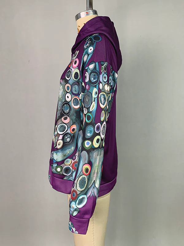 Long Sleeves Printed Hooded Hoodies Tops - Image 5