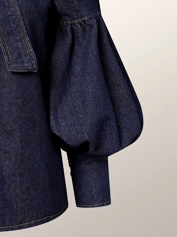 Long Sleeves Puff Sleeves Bow-Embellished Buttoned Split-Joint Tied High Neck Blouses&Shirts Tops - Image 14