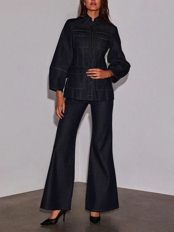 Long Sleeves Puff Sleeves Buttoned Pockets Split-Joint Lapel Outerwear - Image 3