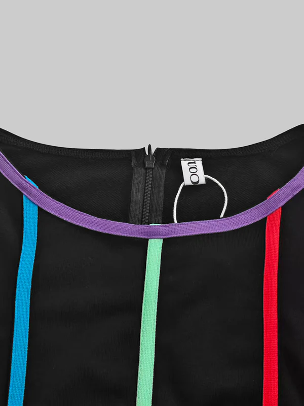 Long Sleeves Puff Sleeves Contrast Color Pockets Round-Neck Midi Dresses - Image 7