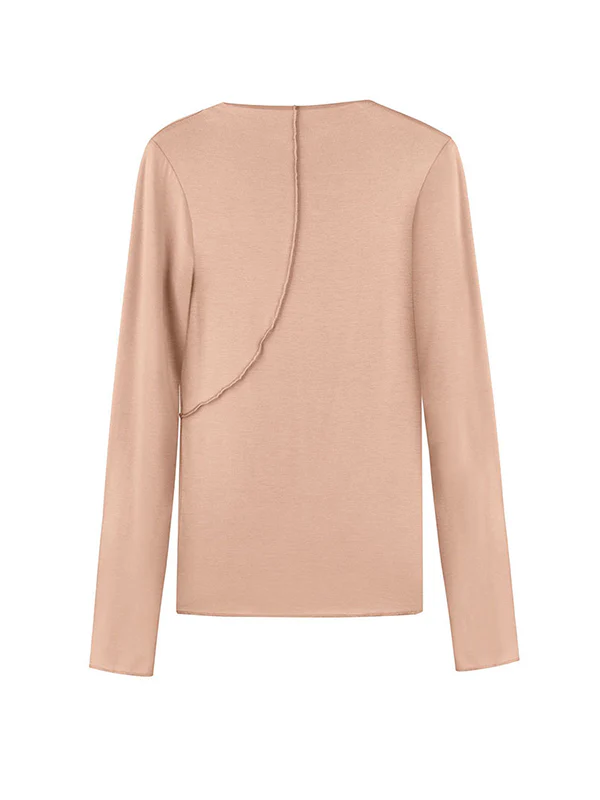 Long Sleeves Skinny Asymmetric Solid Color Mock Neck T-Shirts Tops - Image 13