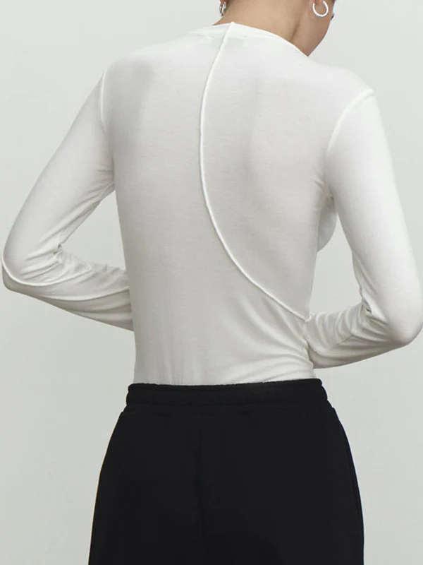 Long Sleeves Skinny Asymmetric Solid Color Mock Neck T-Shirts Tops - Image 9