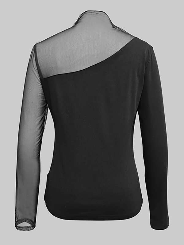 Long Sleeves Skinny Asymmetric Solid Color Split-Joint High Neck T-Shirts Tops - Image 10