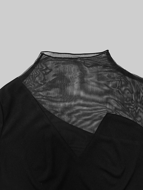 Long Sleeves Skinny Asymmetric Solid Color Split-Joint High Neck T-Shirts Tops - Image 12