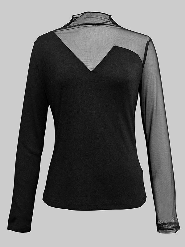 Long Sleeves Skinny Asymmetric Solid Color Split-Joint High Neck T-Shirts Tops - Image 9