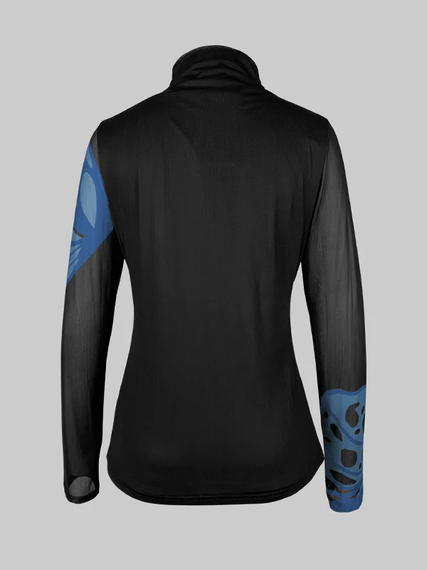 Long Sleeves Skinny Butterfly Print Split-Joint Mock Neck T-Shirts Tops - Image 5