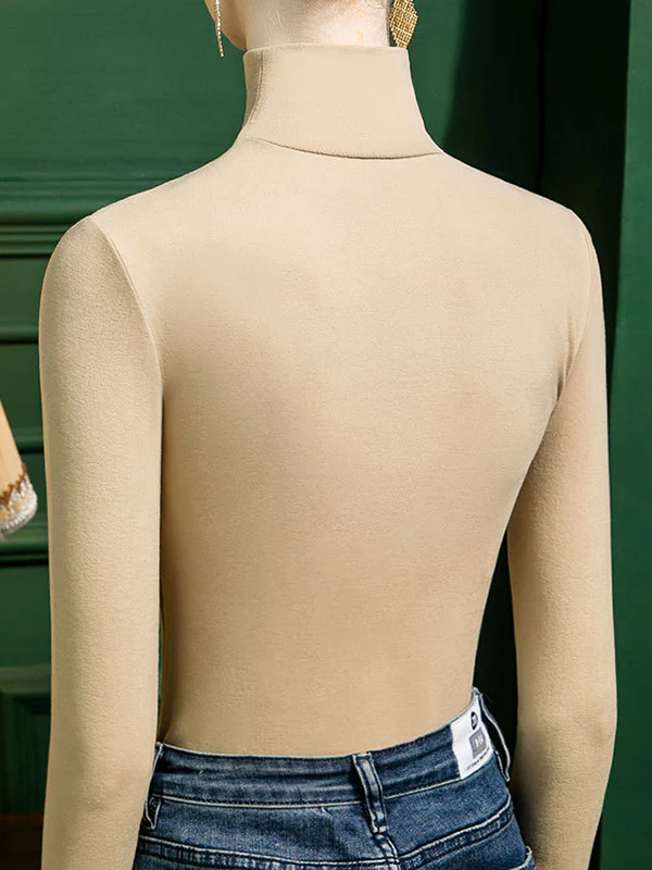 Long Sleeves Skinny Buttoned Hollow Pleated Split-Joint High Neck T-Shirts Tops - Image 7