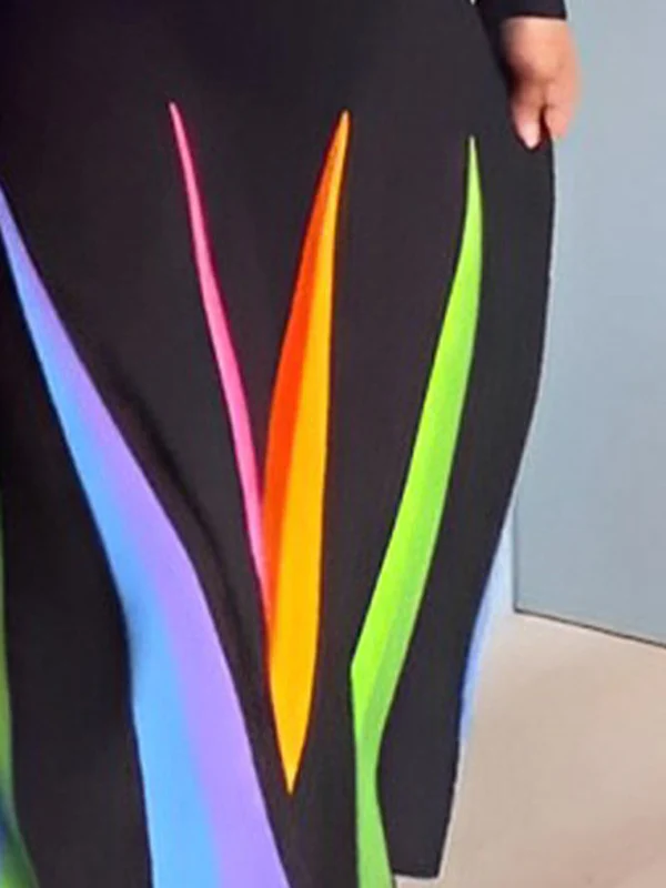 Long Sleeves Skinny Buttoned Printed Lapel Maxi Dresses - Image 3