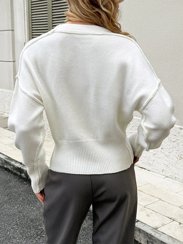 Long Sleeves Skinny Buttoned Ribs Solid Color Collarless Cardigan Tops - Image 5