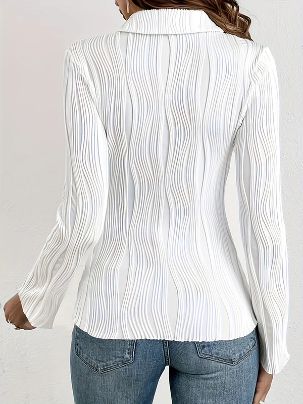 Long Sleeves Skinny Buttoned Solid Color Lapel Blouses&Shirts Tops - Image 4