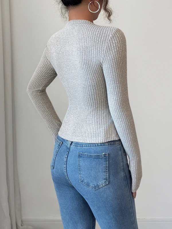Long Sleeves Skinny Buttoned Solid Color Round-Neck Cardigan Tops - Image 5