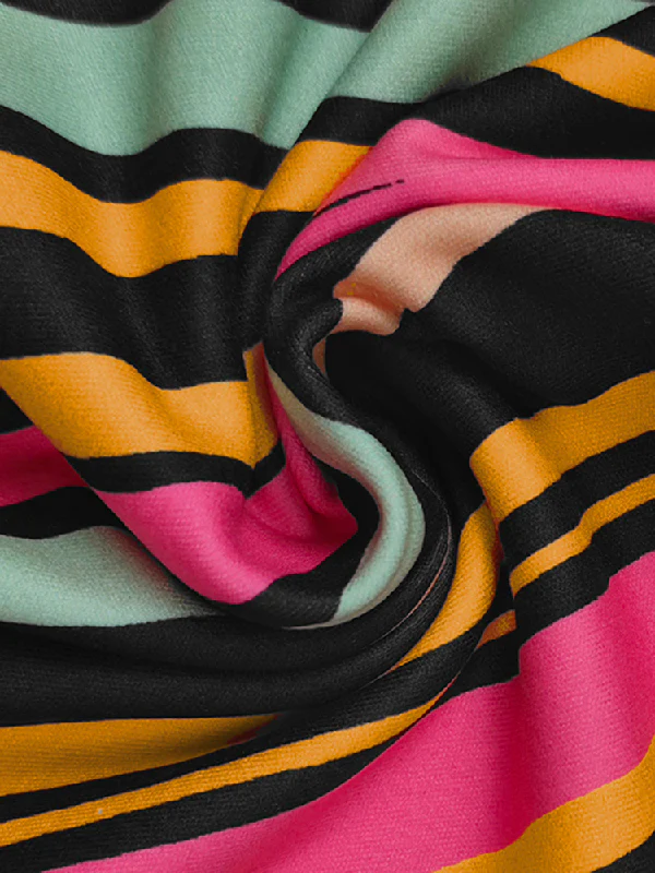 Long Sleeves Skinny Colorful Contrast Color Striped V-Neck Maxi Dresses - Image 5