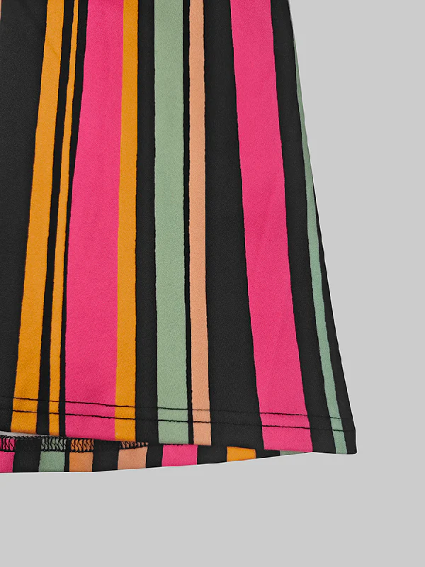 Long Sleeves Skinny Colorful Contrast Color Striped V-Neck Maxi Dresses - Image 7