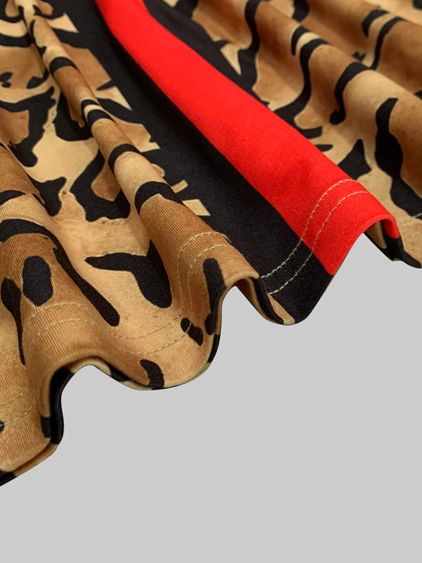Long Sleeves Skinny Contrast Color Leopard High Neck T-Shirts Tops - Image 10