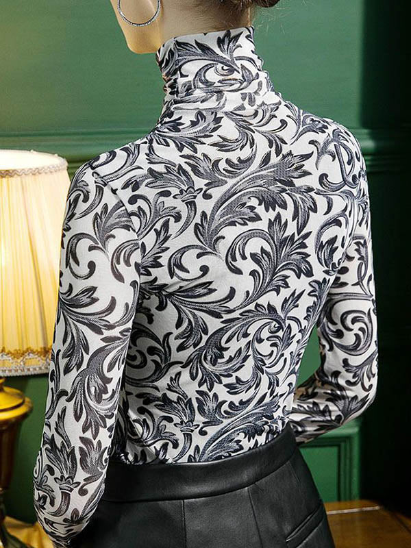 Long Sleeves Skinny Contrast Color Split-Joint High Neck T-Shirts Tops - Image 6
