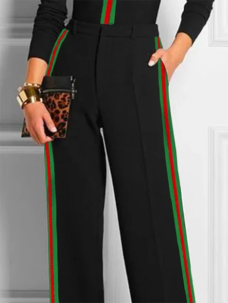 Long Sleeves Skinny Contrast Color Striped Casual Pants Bottoms Pants Trousers - Image 3