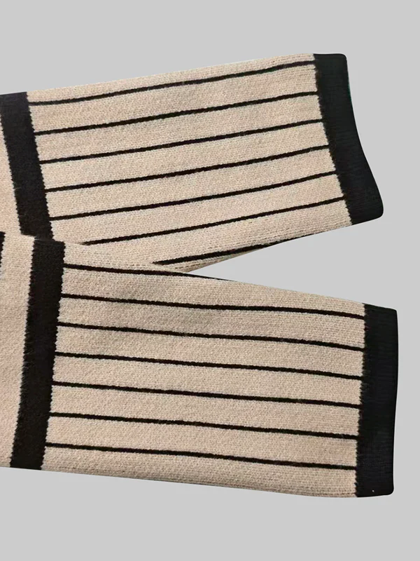 Long Sleeves Skinny Contrast Color Striped High Neck Midi Dresses Sweater Dresses - Image 7