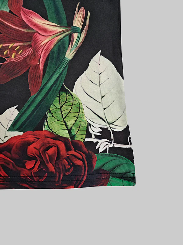 Long Sleeves Skinny Floral Printed Split-Joint High Neck T-shirts - Image 7