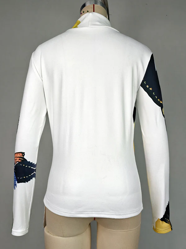 Long Sleeves Skinny Flower Print High Neck T-Shirts Tops - Image 13