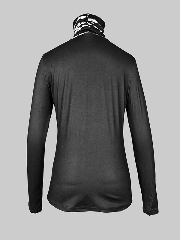 Long Sleeves Skinny Flower Print Split-Joint High Neck T-Shirts Tops - Image 4