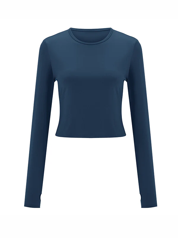Long Sleeves Skinny Hollow Solid Color Round-Neck T-Shirts Tops - Image 21