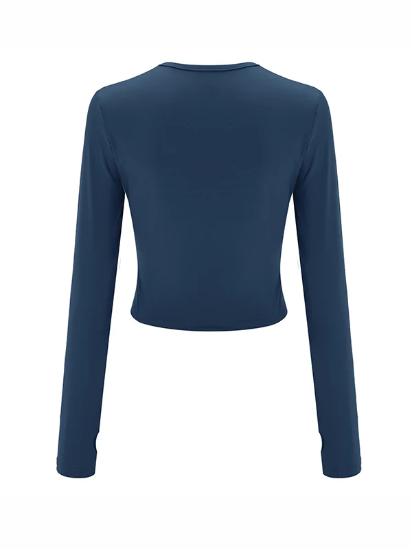 Long Sleeves Skinny Hollow Solid Color Round-Neck T-Shirts Tops - Image 22