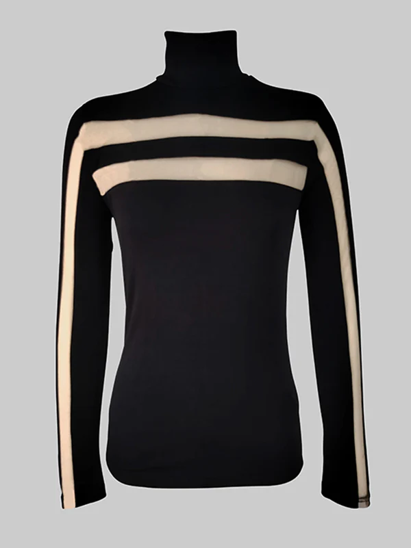 Long Sleeves Skinny Mesh Solid Color Split-Joint High Neck T-Shirts Tops - Image 4