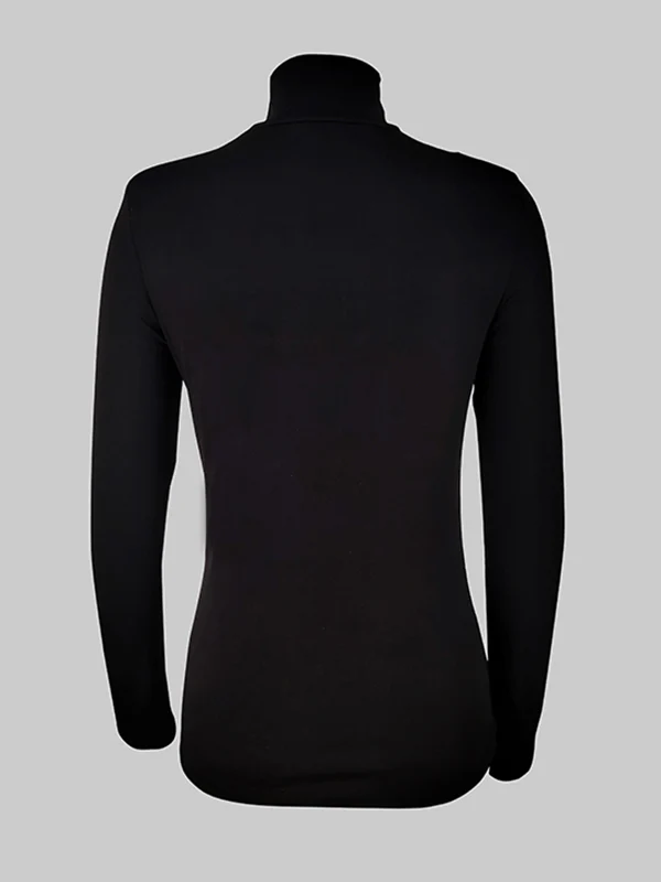 Long Sleeves Skinny Mesh Solid Color Split-Joint High Neck T-Shirts Tops - Image 5