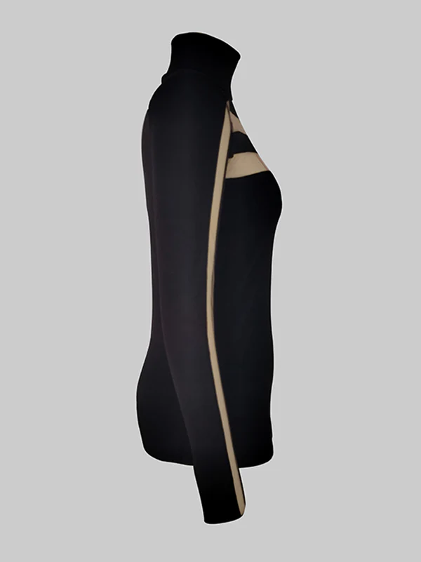 Long Sleeves Skinny Mesh Solid Color Split-Joint High Neck T-Shirts Tops - Image 6